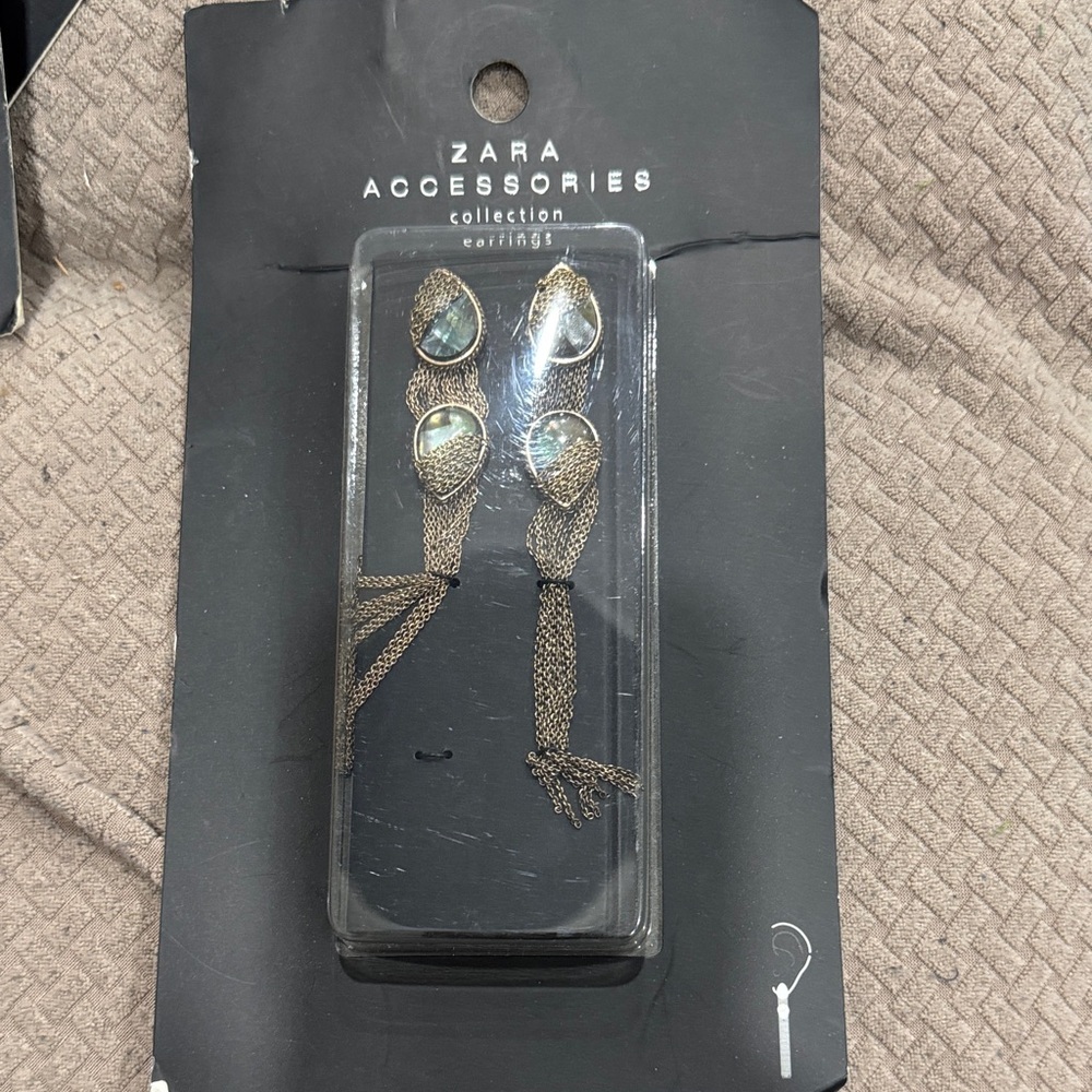 Zara gold drop chain earrings with iridescent stone